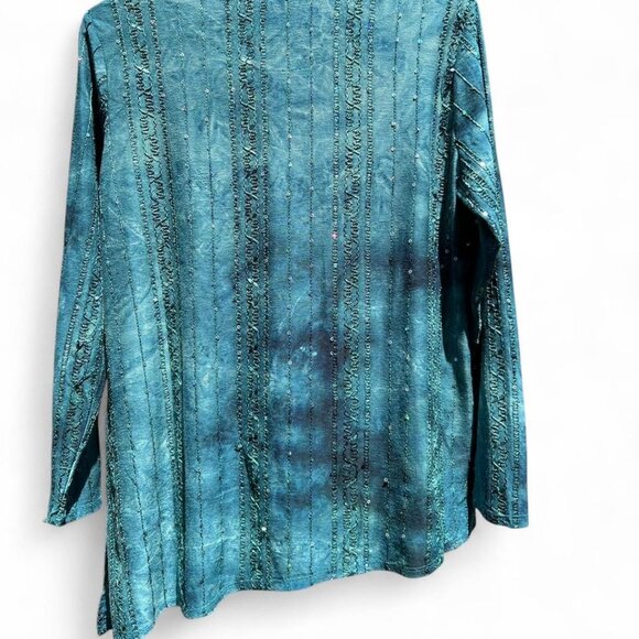 3/$15 Y2K vintage Blue-green sequin top with long sleeves womens 1x 2000s - Picture 5 of 7
